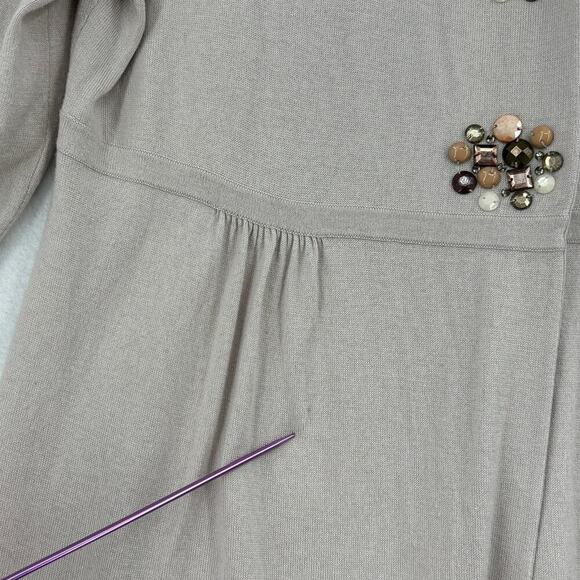 Boden Cardigan Sweater Tunic Size 14 Beige Silk Cotton Cashmere Embellished Snap - Picture 4 of 11